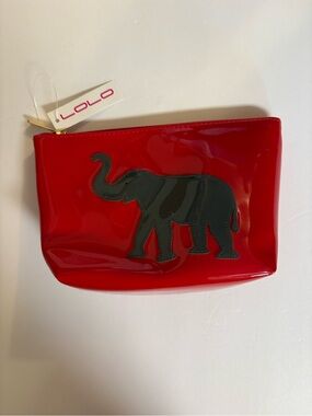 LOLO Red Patent Cosmetic Bag with grey Elephant Accent